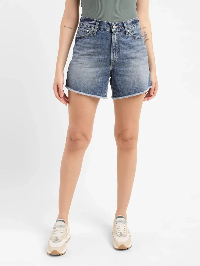 Women's High Rise Mid Indigo Regular Fit Denim Shorts - Image 7