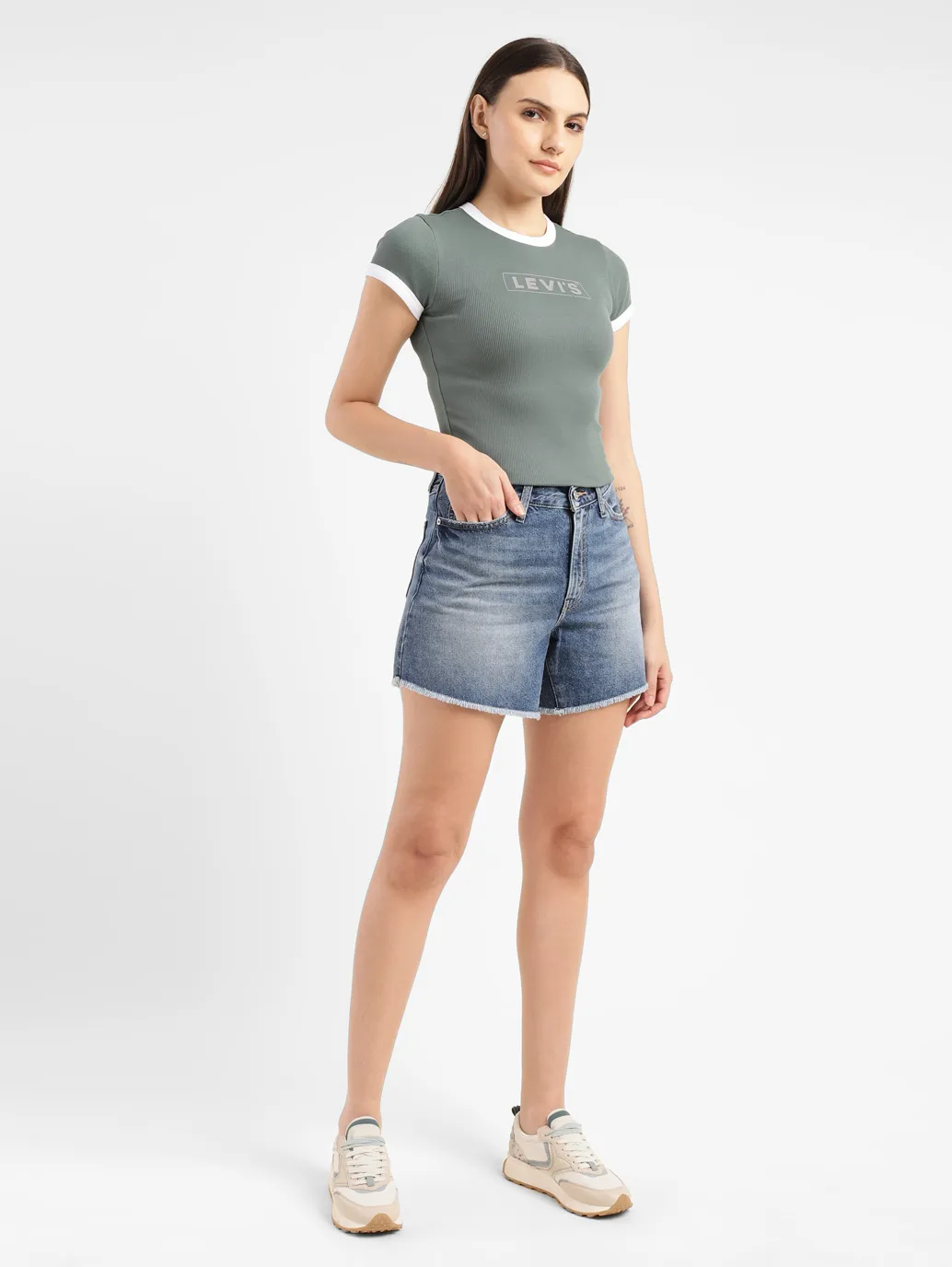 Women's High Rise Mid Indigo Regular Fit Denim Shorts - Image 8