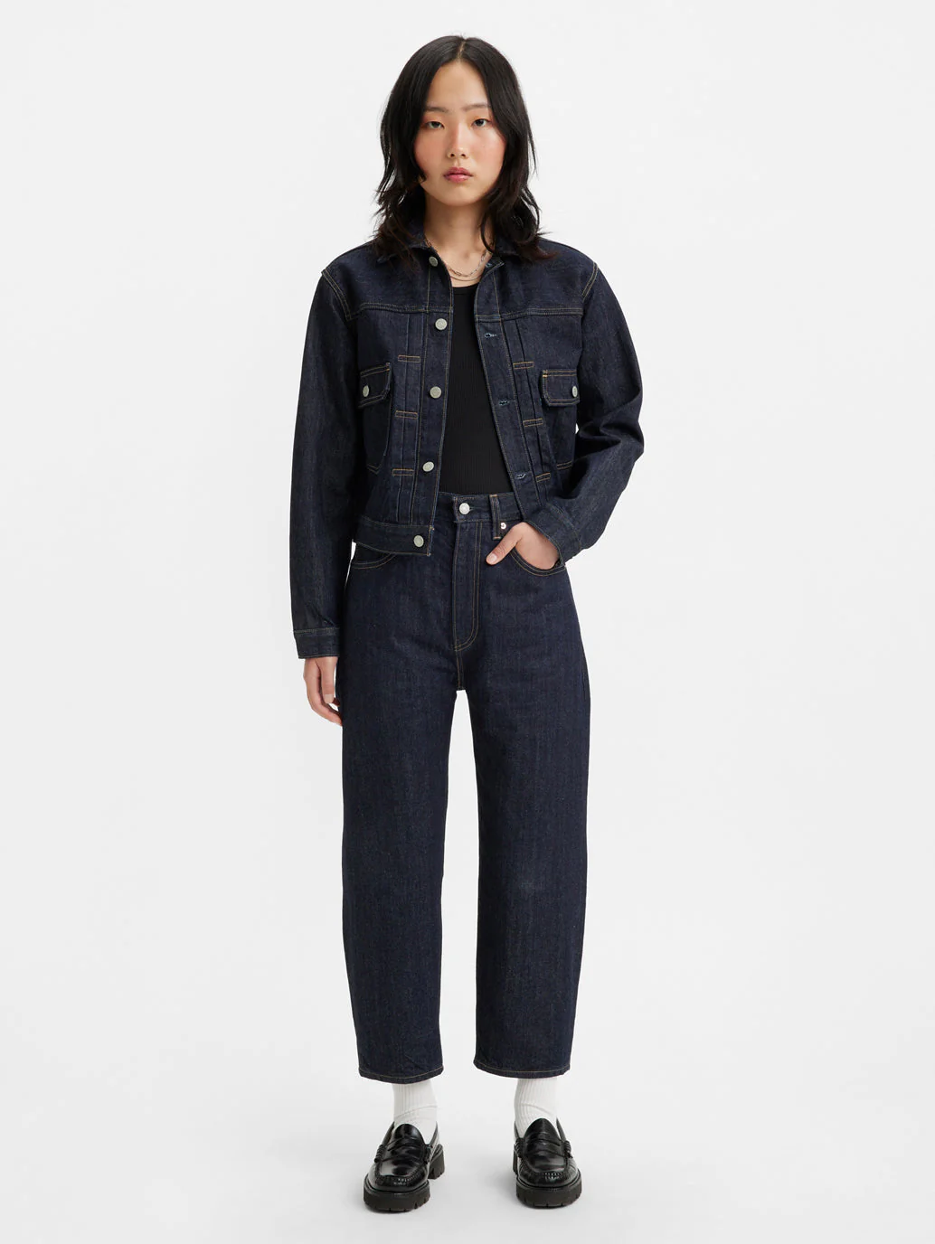 Women's Navy Blue Barrel Loose Fit High Rise Jeans - Image 6