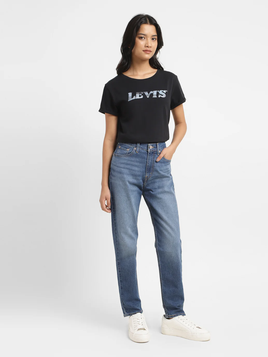 Women's Blue Loose Fit High Rise Mom Jeans - Image 8