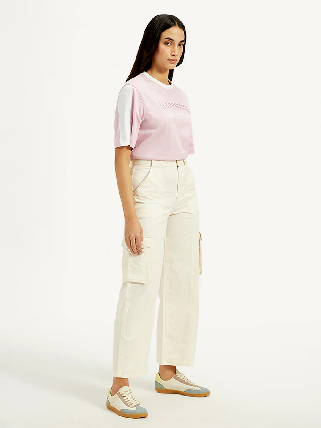 Women's High Rise Off-White Wide Leg Cargo Trousers - Image 4