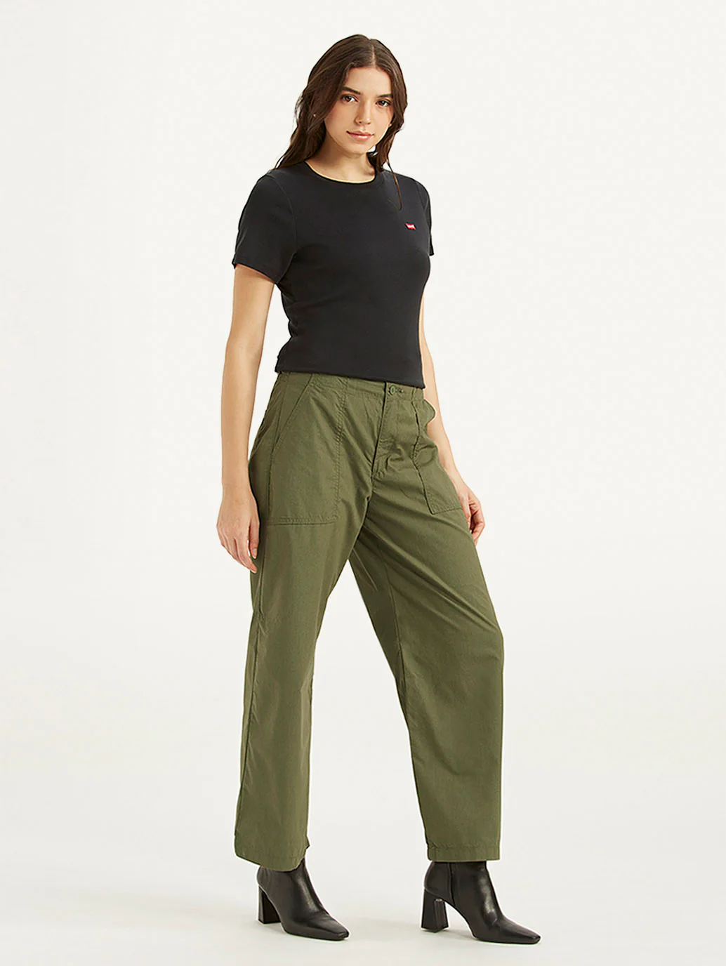 Women's Mid Rise Olive Baggy Cargo Trousers - Image 5
