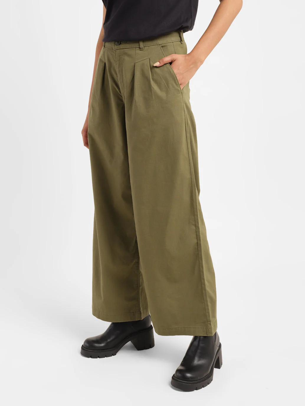 Women's High Rise Olive Loose Fit Trousers - Image 5