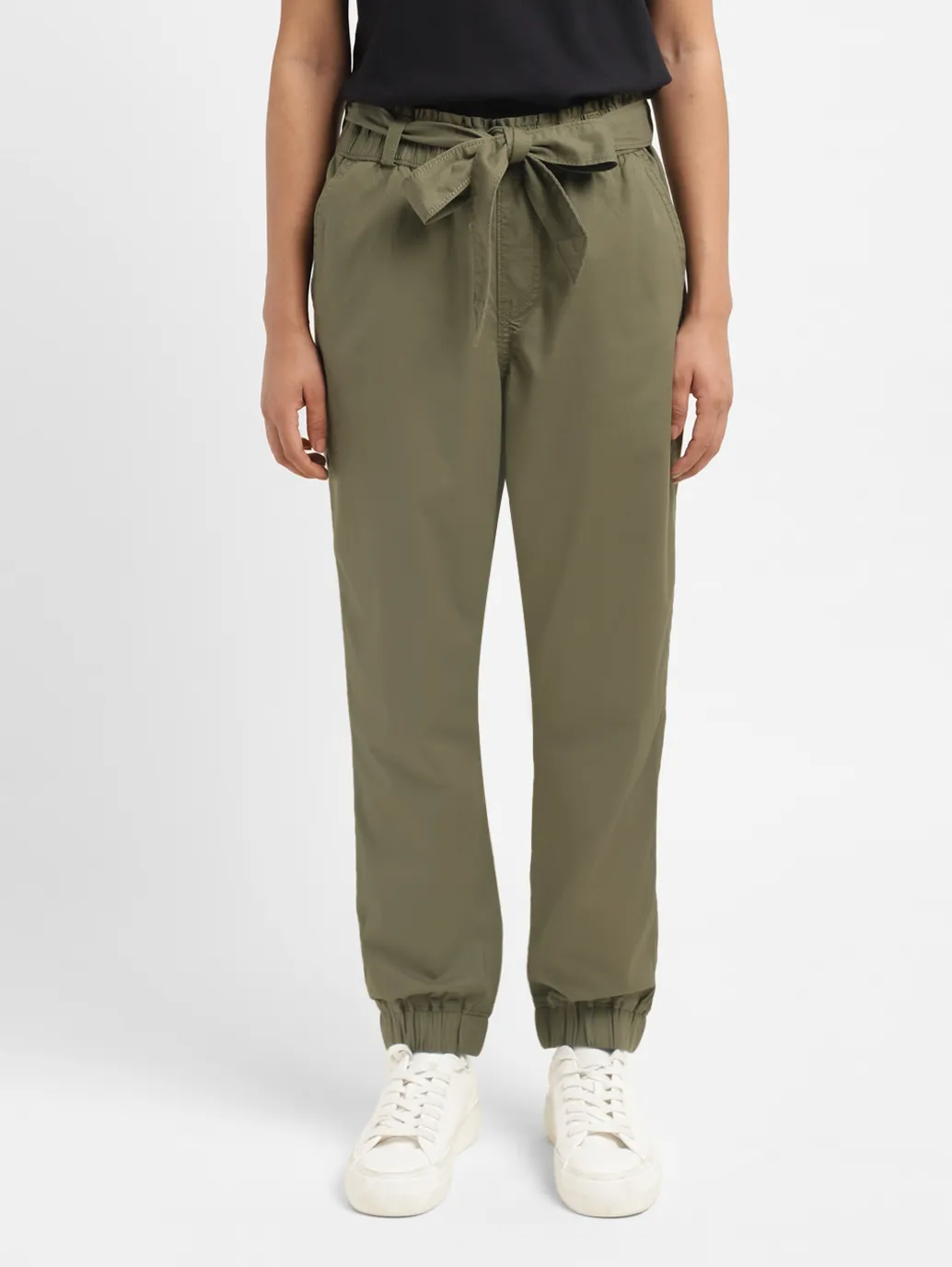 Women's High Rise Olive Regular Fit Joggers - Image 2