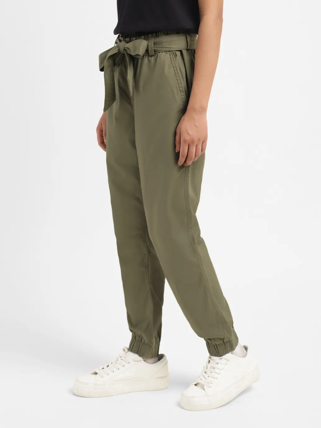 Women's High Rise Olive Regular Fit Joggers - Image 4