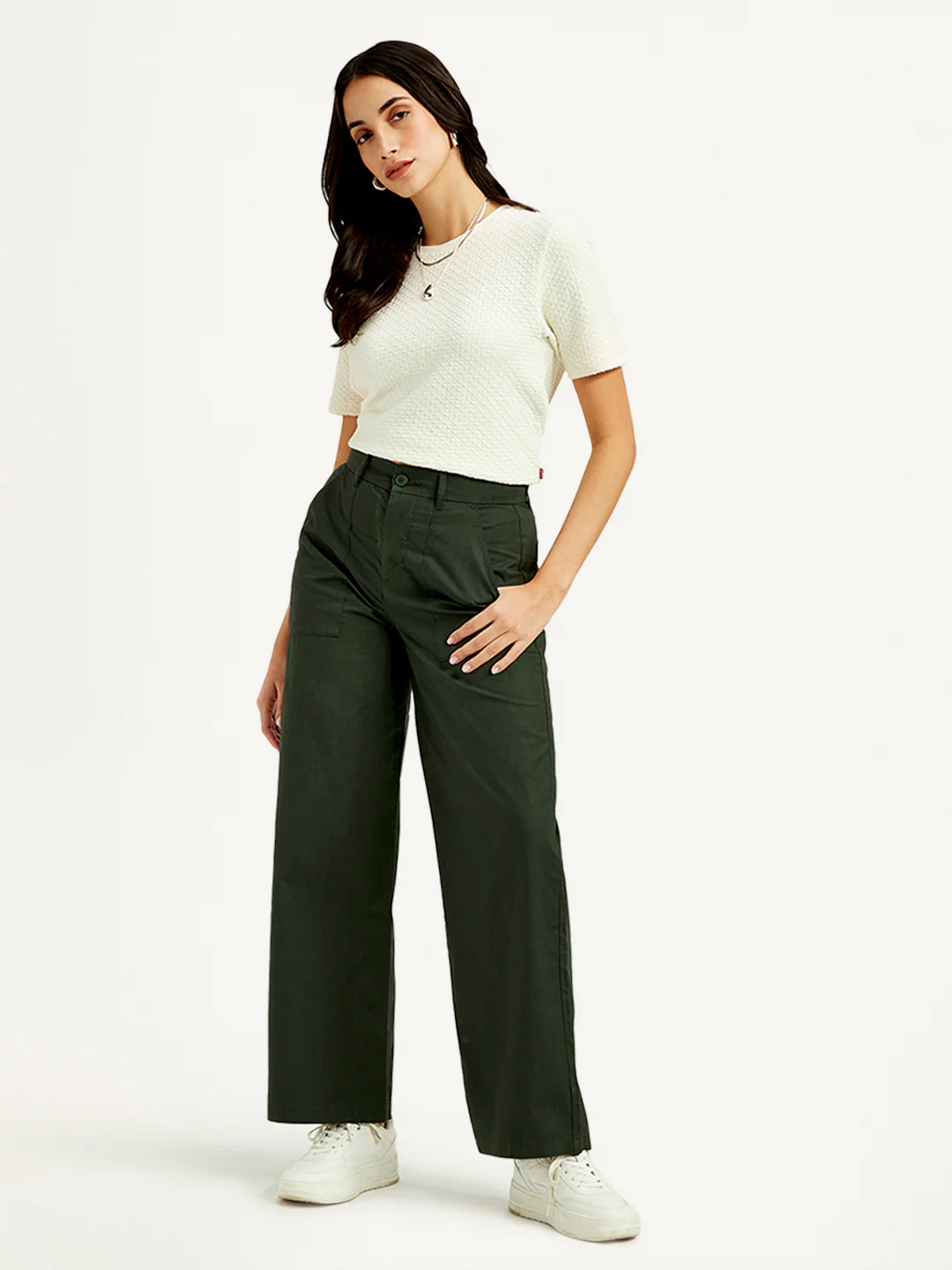 Women's High Rise Olive Straight Fit Trousers