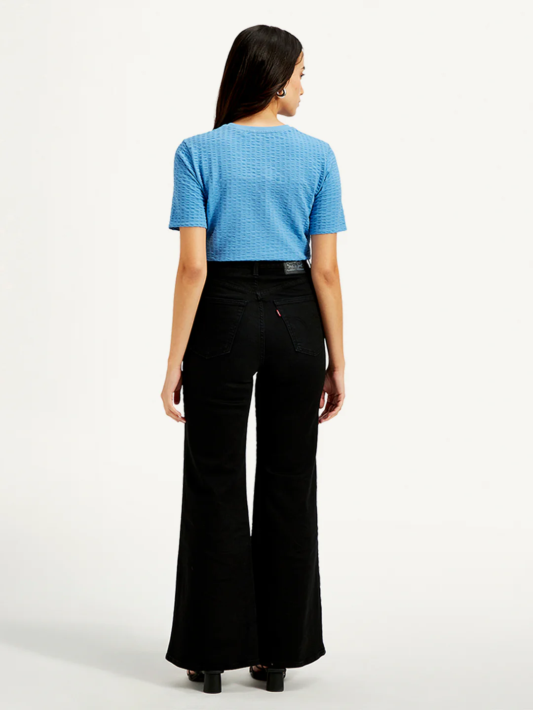 Women's Black Ribcage Bell Bottom Wide Leg Fit High Rise Jeans - Image 3