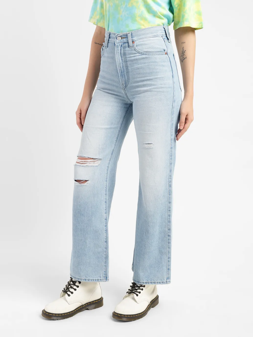 Women's Blue Ribcage Bell Bottom Wide Leg Fit High Rise Jeans - Image 4