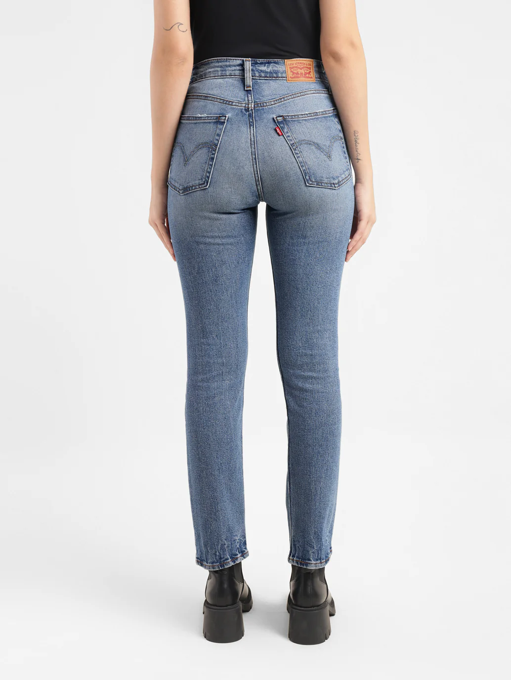 Women's Blue Ribcage Straight Ankle Fit High Rise Jeans - Image 3