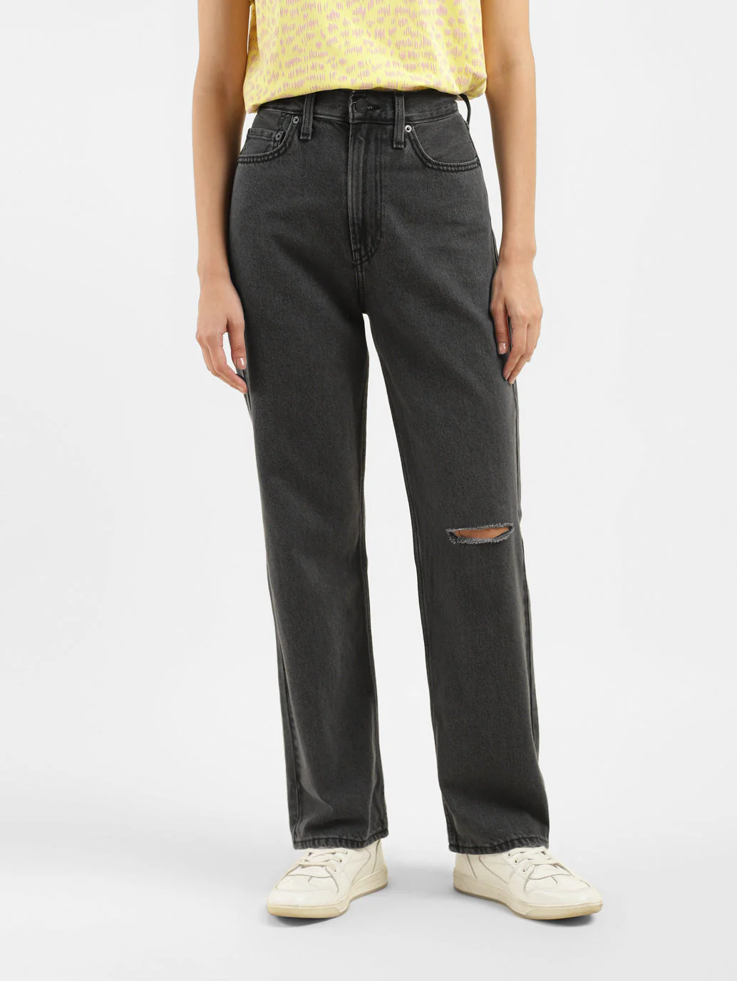 Women's Black Ribcage Straight Fit High Rise Jeans - Image 2