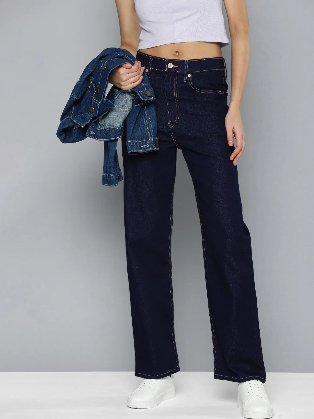 Women's Navy Blue Ribcage Straight Fit High Rise Jeans - Image 4