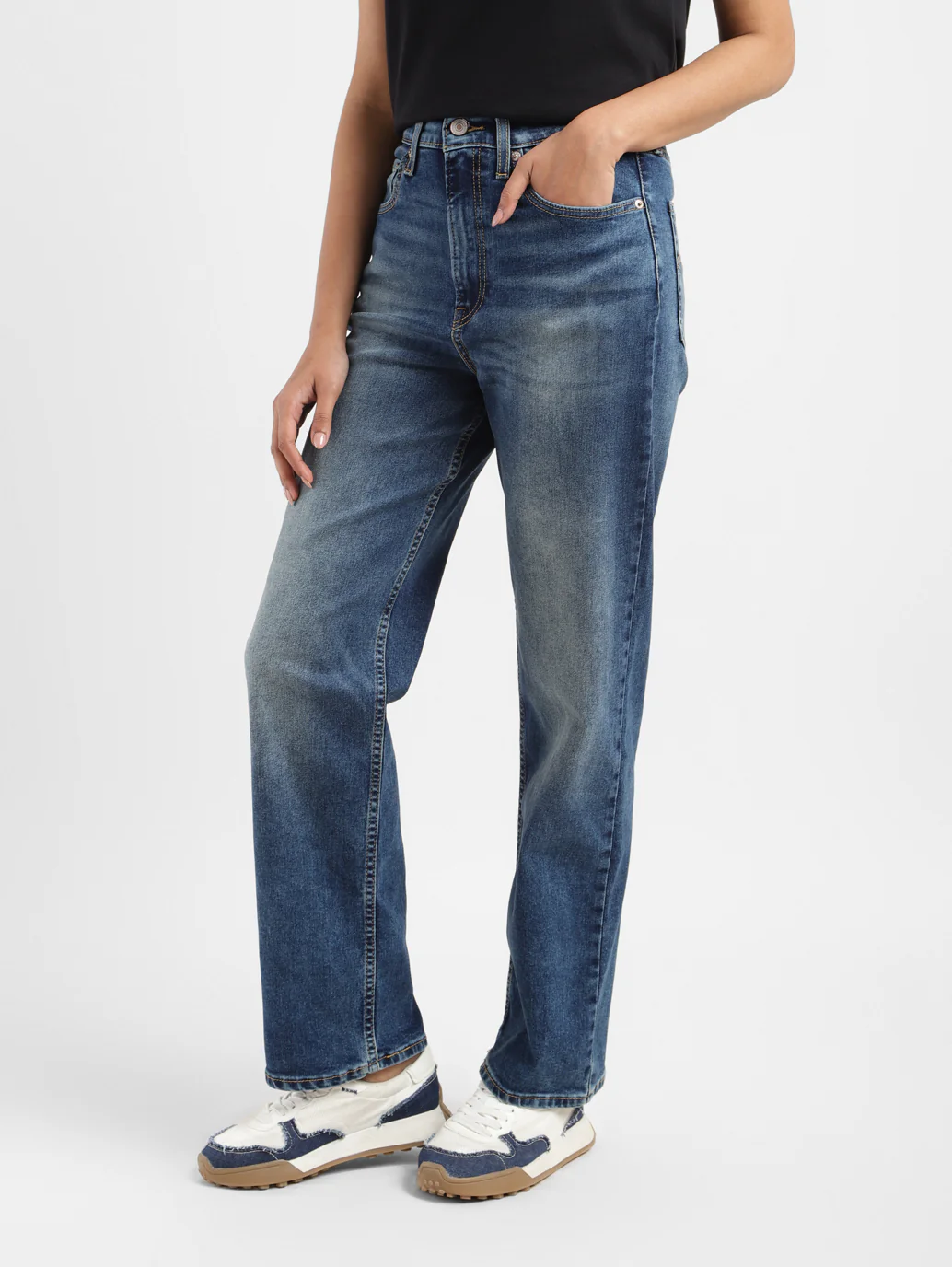 Women's Blue Ribcage Straight Fit Mid Rise Jeans - Image 4