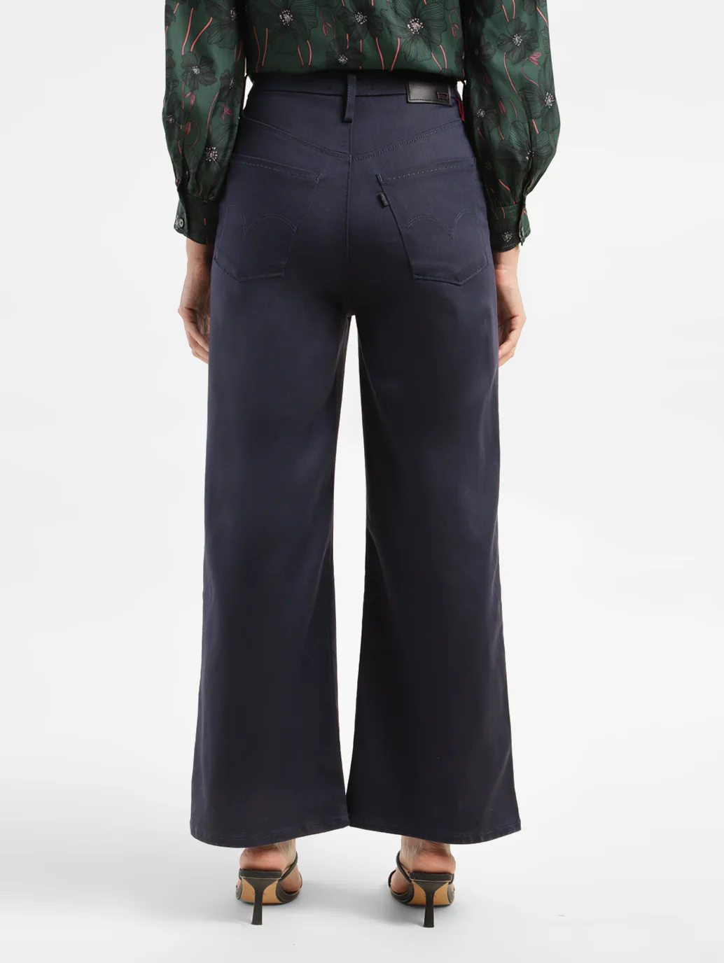 Women's Redloop Navy Blue Ribcage Bell Bottom Wide Leg Fit High Rise Jeans - Image 3