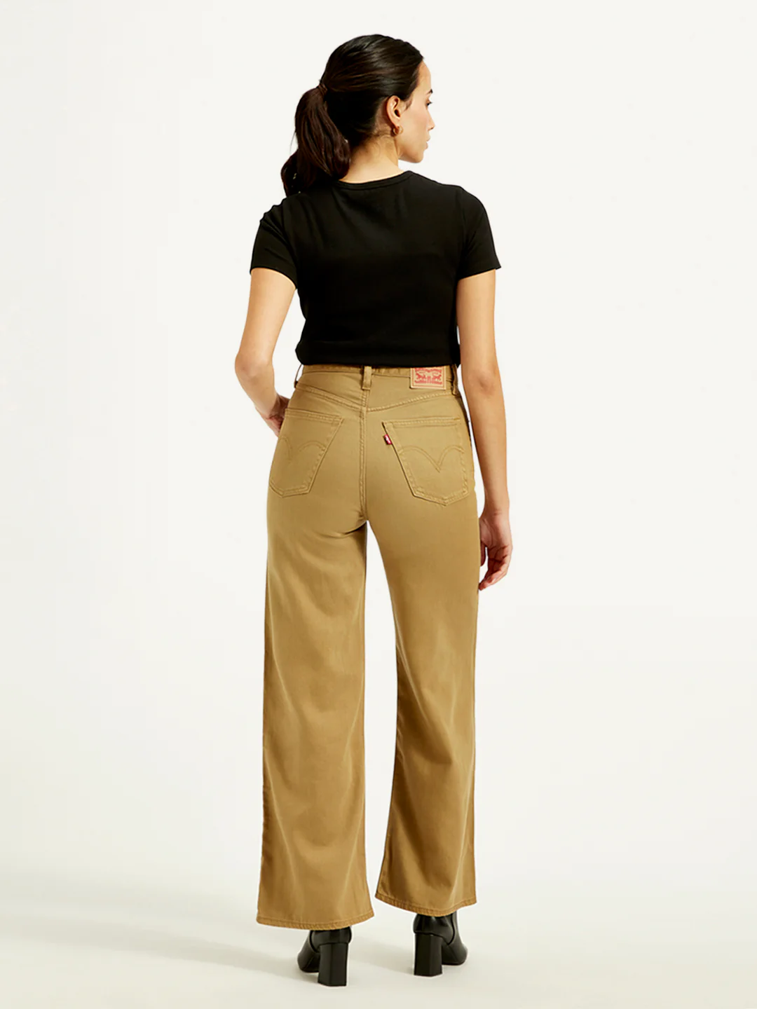 Women's Khaki Ribcage Bell Bottom Wide Leg Fit High Rise Jeans - Image 3