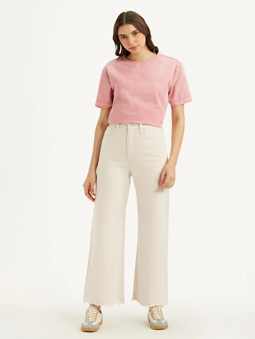 Women's Cream Ribcage Bell Bottom Wide Leg Fit High Rise Jeans - Image 2