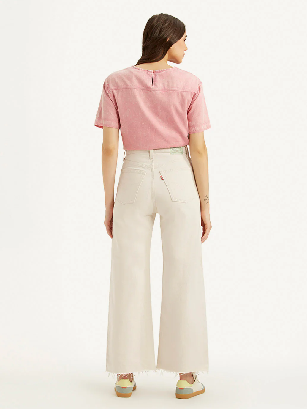 Women's Cream Ribcage Bell Bottom Wide Leg Fit High Rise Jeans - Image 3