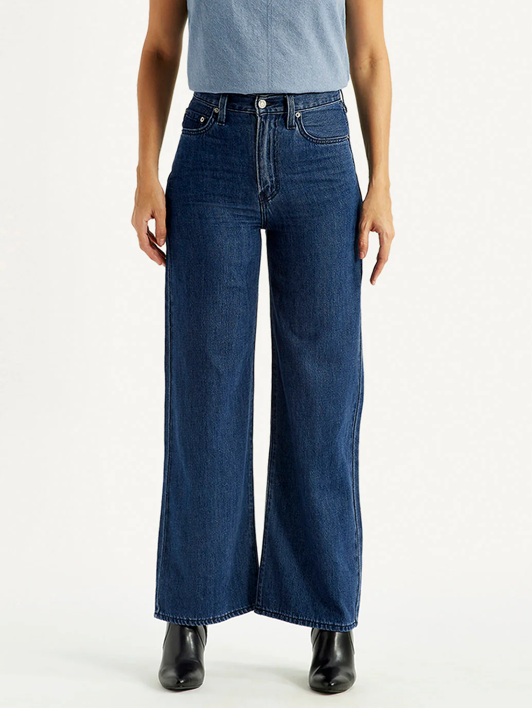 Women's Med Indigo Ribcage Wide Leg Fit Dark High Rise Jeans - Image 3