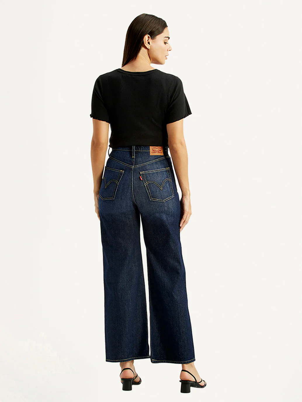 Women's Tinted Dark Indigo Ribcage Wide Leg Fit High Rise Jeans - Image 3