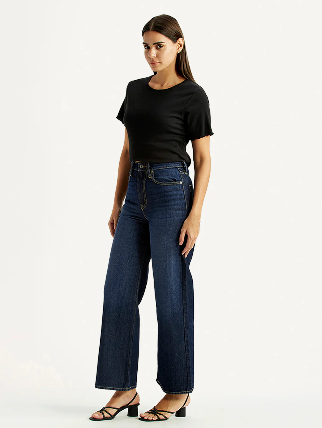 Women's Tinted Dark Indigo Ribcage Wide Leg Fit High Rise Jeans - Image 7