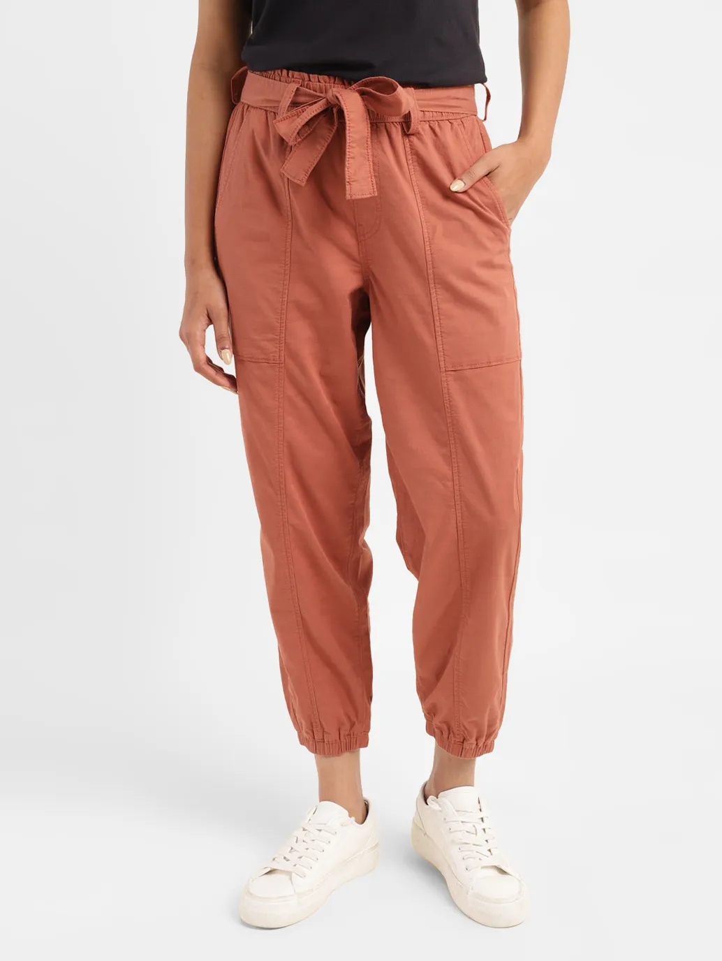 Women's High Rise Rust Regular Fit Joggers - Image 2