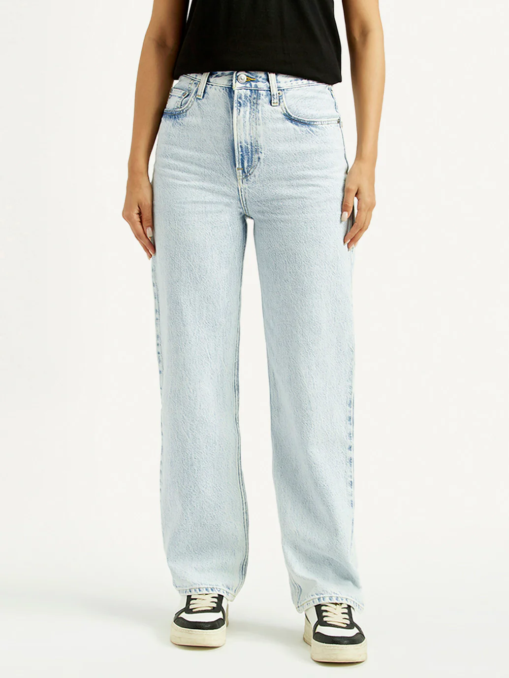 Women's Light Blue Ribcage Straight Fit High Rise Jeans - Image 3