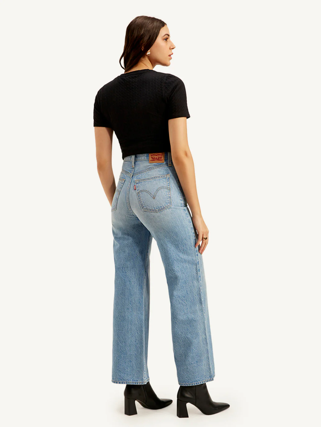 Women's Light Blue Ribcage Bell Bottom Wide Leg Fit High Rise Jeans - Image 2