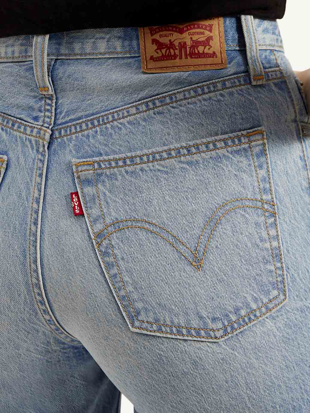 Women's Light Blue Ribcage Bell Bottom Wide Leg Fit High Rise Jeans - Image 4