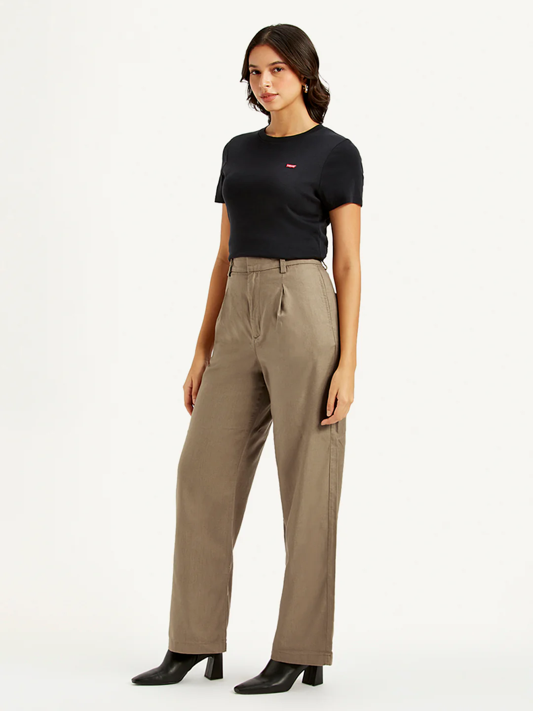 Women's High Rise Taupe Loose Fit Trousers - Image 4