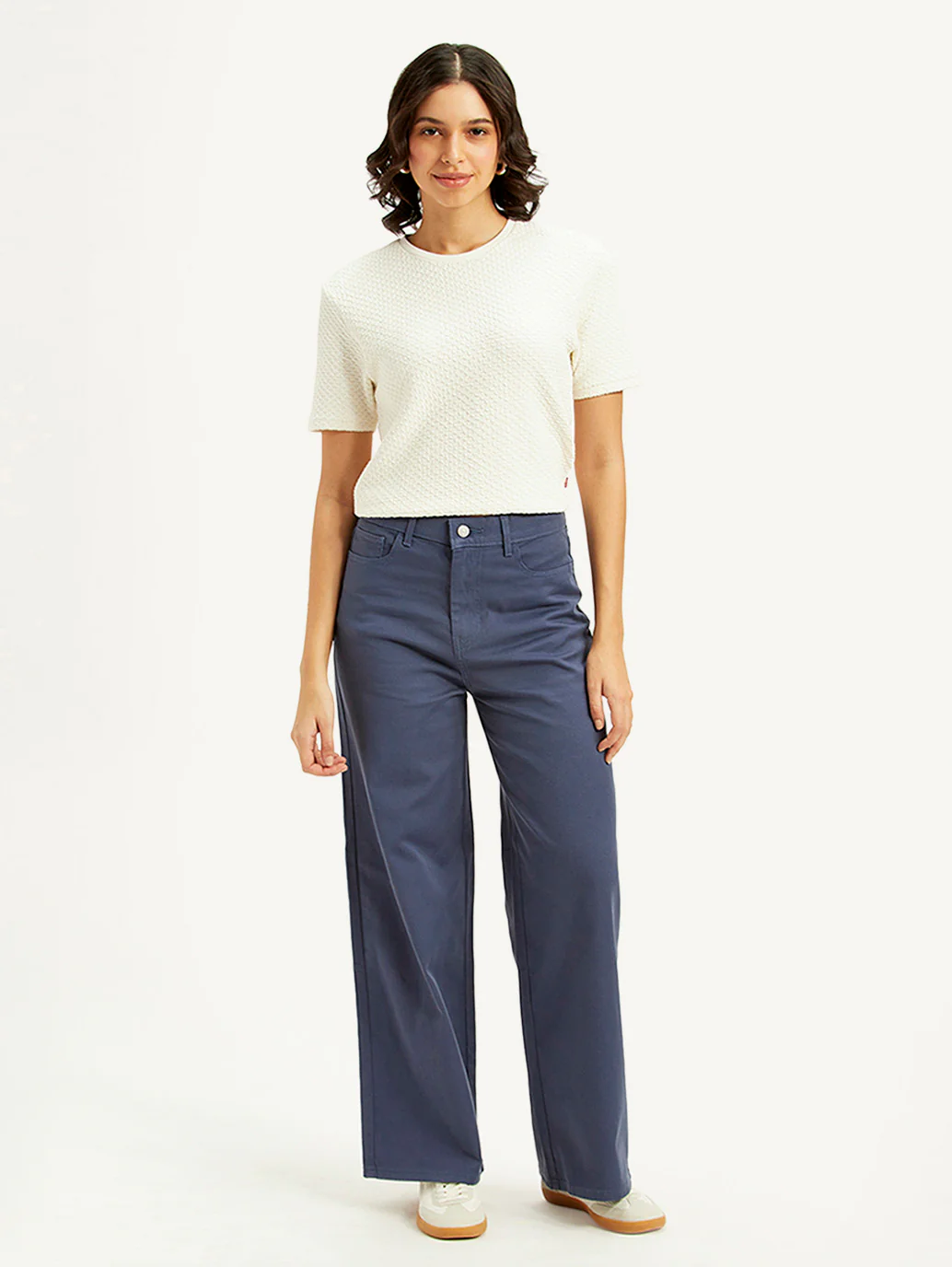 Women's Navy Blue Vintage Chino Wideleg Fit High Rise Jeans - Image 2