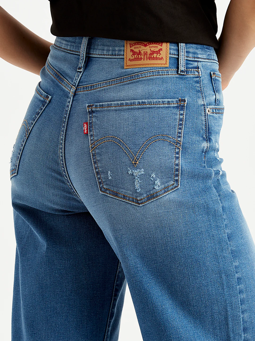 Women's Blue Wide Leg Fit High Rise Jeans - Image 4