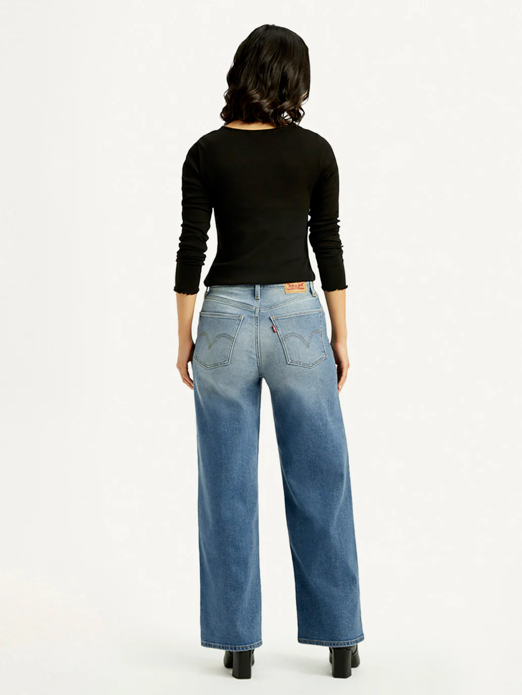 Women's Blue Wide Leg Fit High Rise Jeans - Image 4