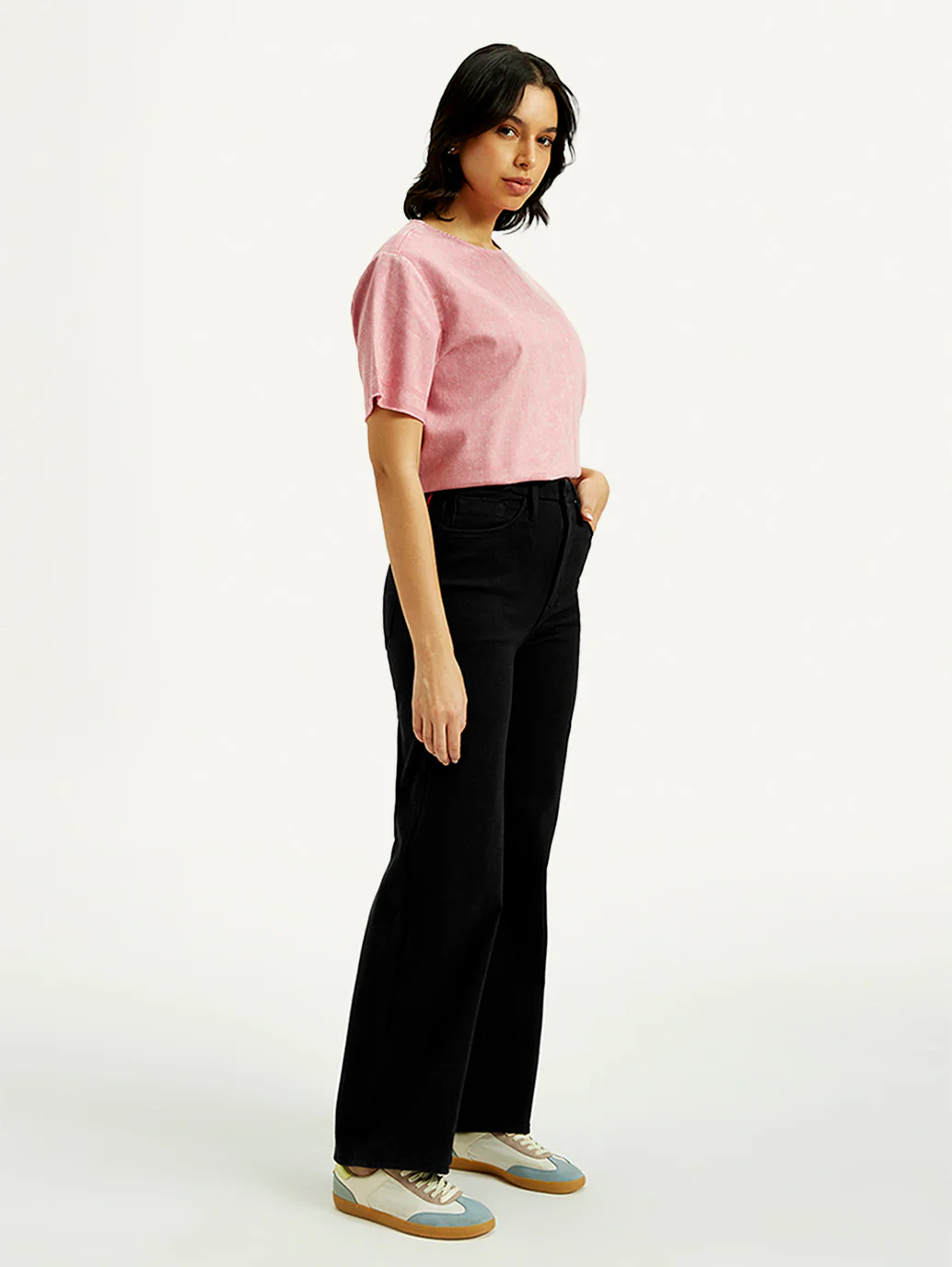 Women's Redloop Black Ribcage Bell Bottom Wide Leg Fit High Rise Jeans - Image 6