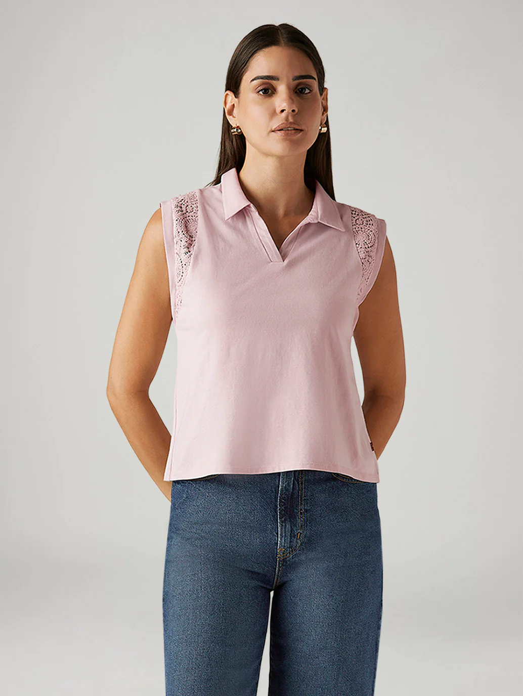 Women's Lace Light Pink Collar Neck Top - Image 2