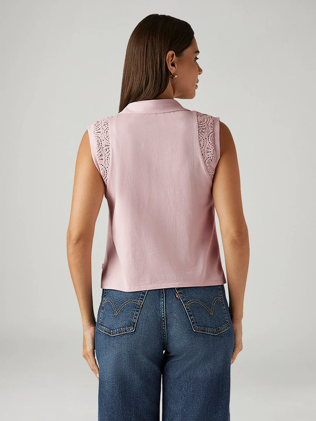 Women's Lace Light Pink Collar Neck Top - Image 3