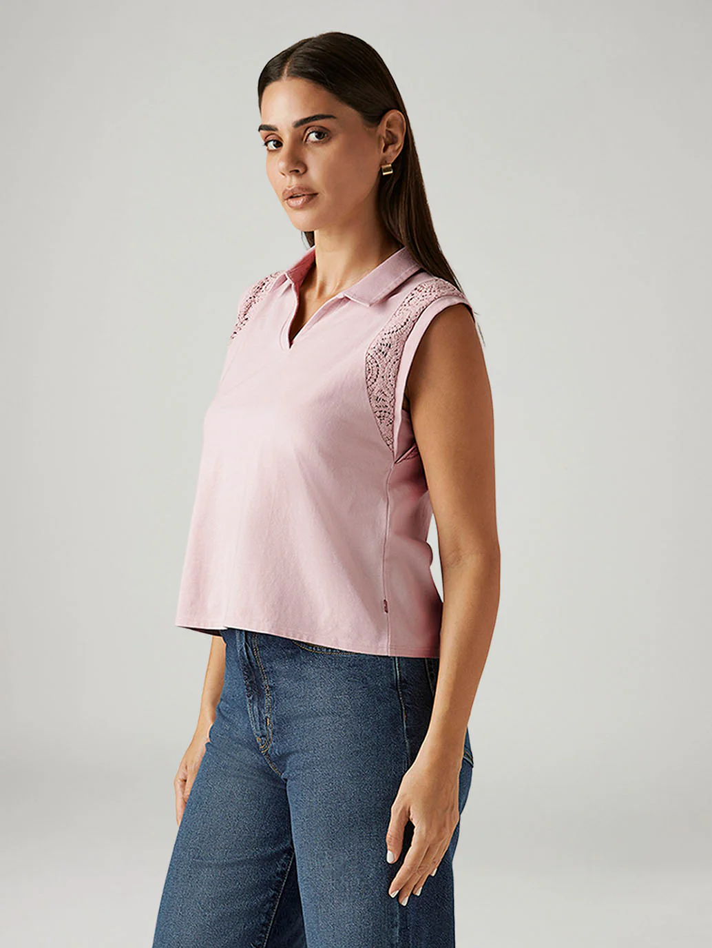 Women's Lace Light Pink Collar Neck Top - Image 5