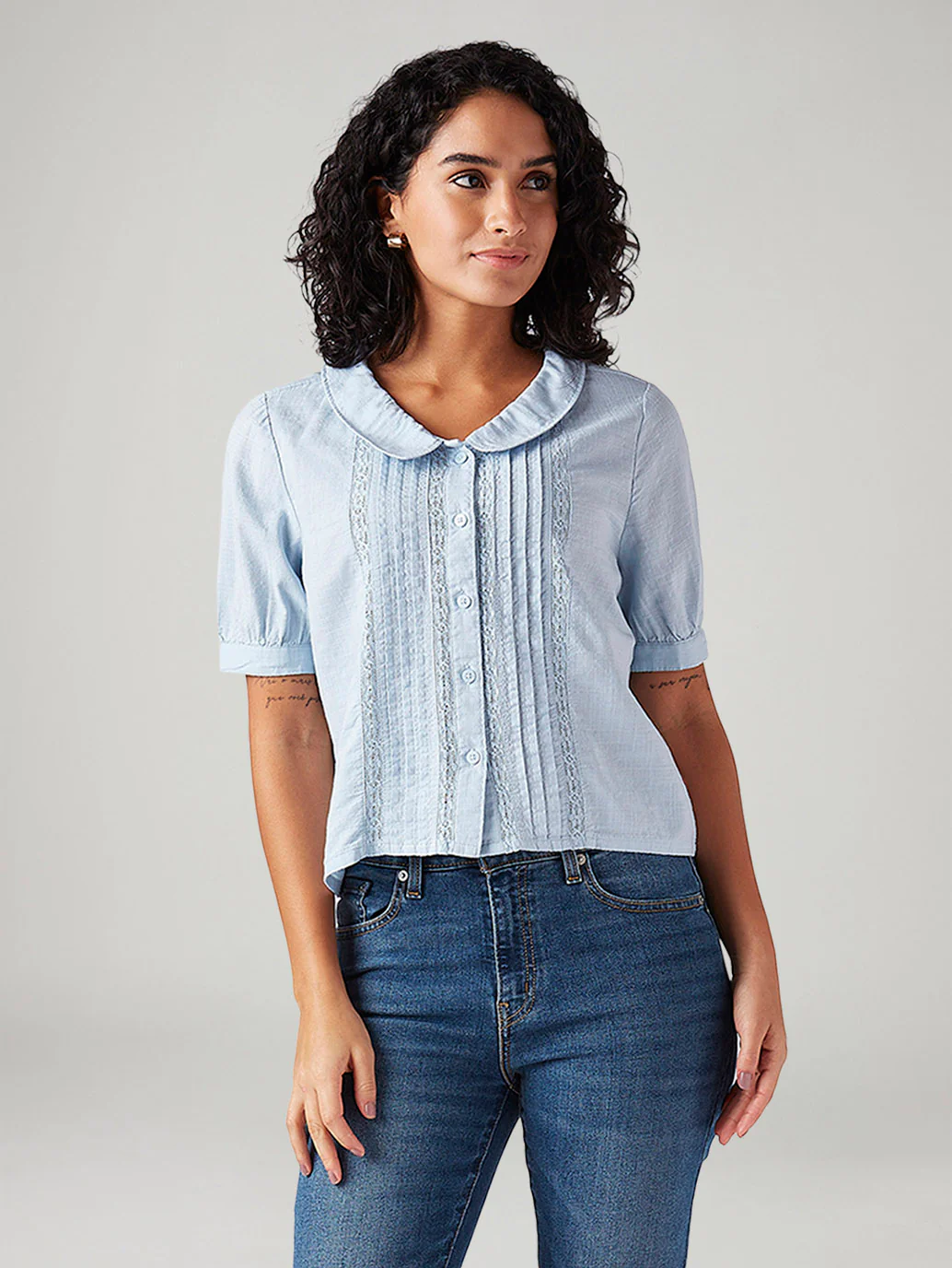 Women's Lace Regular Fit Peter Pan Collar Shirt