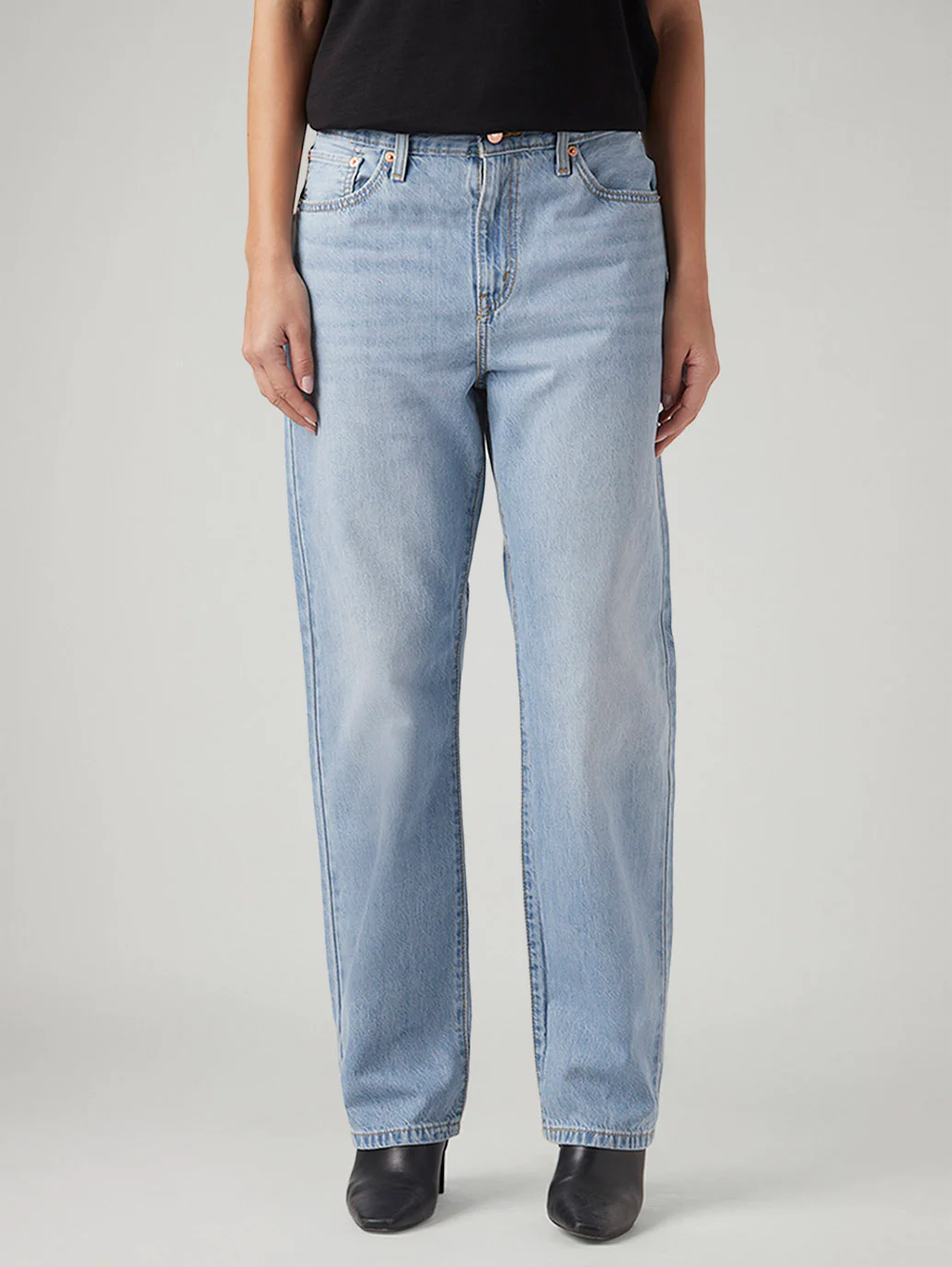 Women's Light Blue Loose Fit Mid Rise Easy Dad Jeans - Image 3