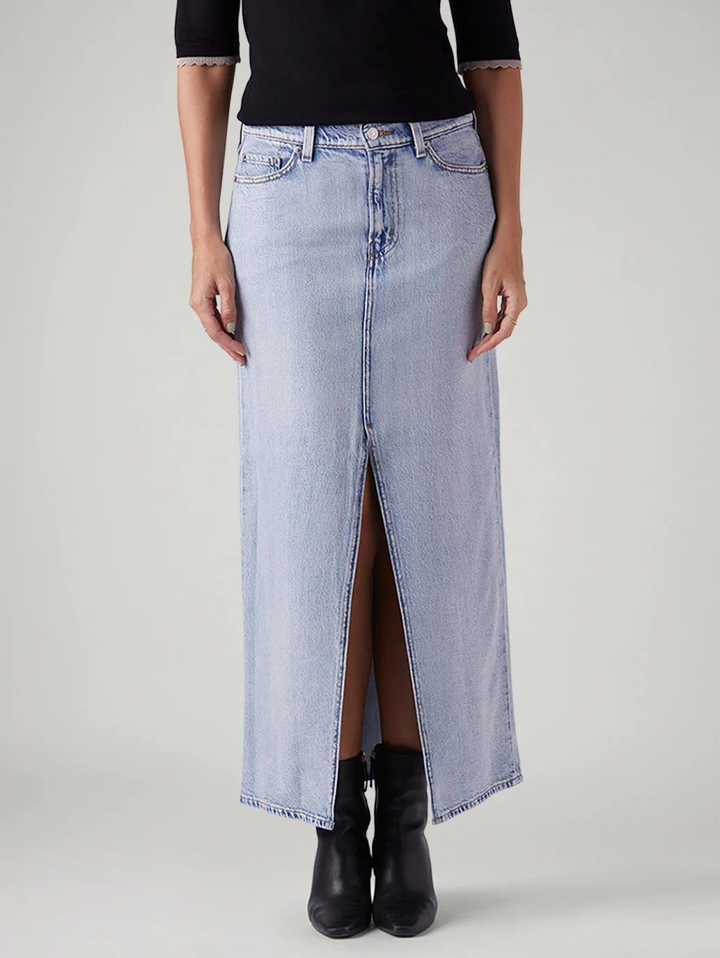 Women's Light Blue Regular Fit Mid Rise Ankle Column Skirt - Image 3