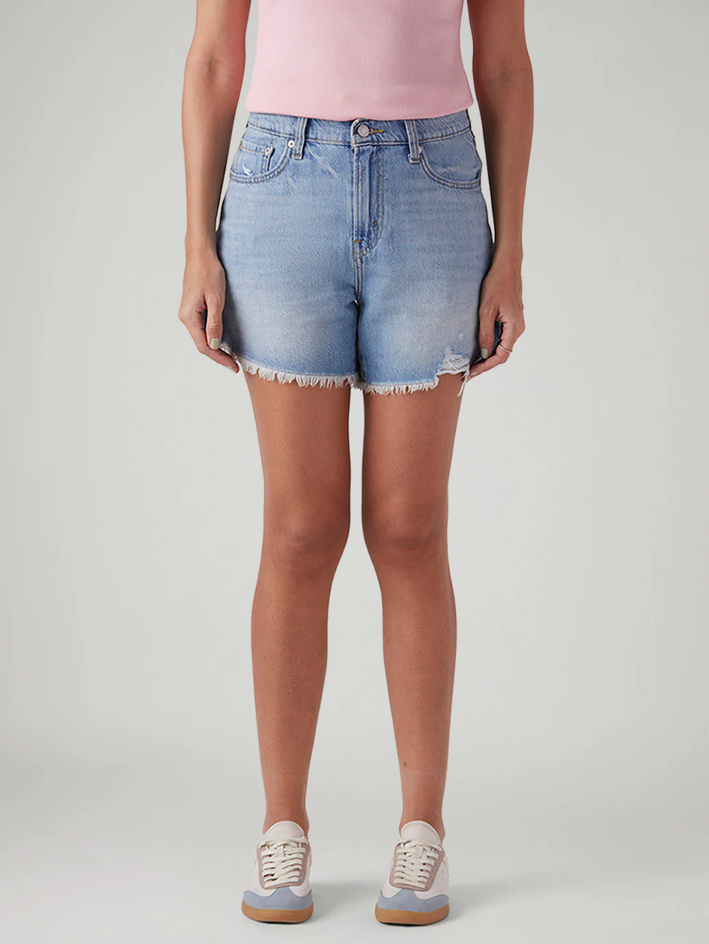 Women's Light Blue Ribcage Fit High Rise Shorts - Image 3