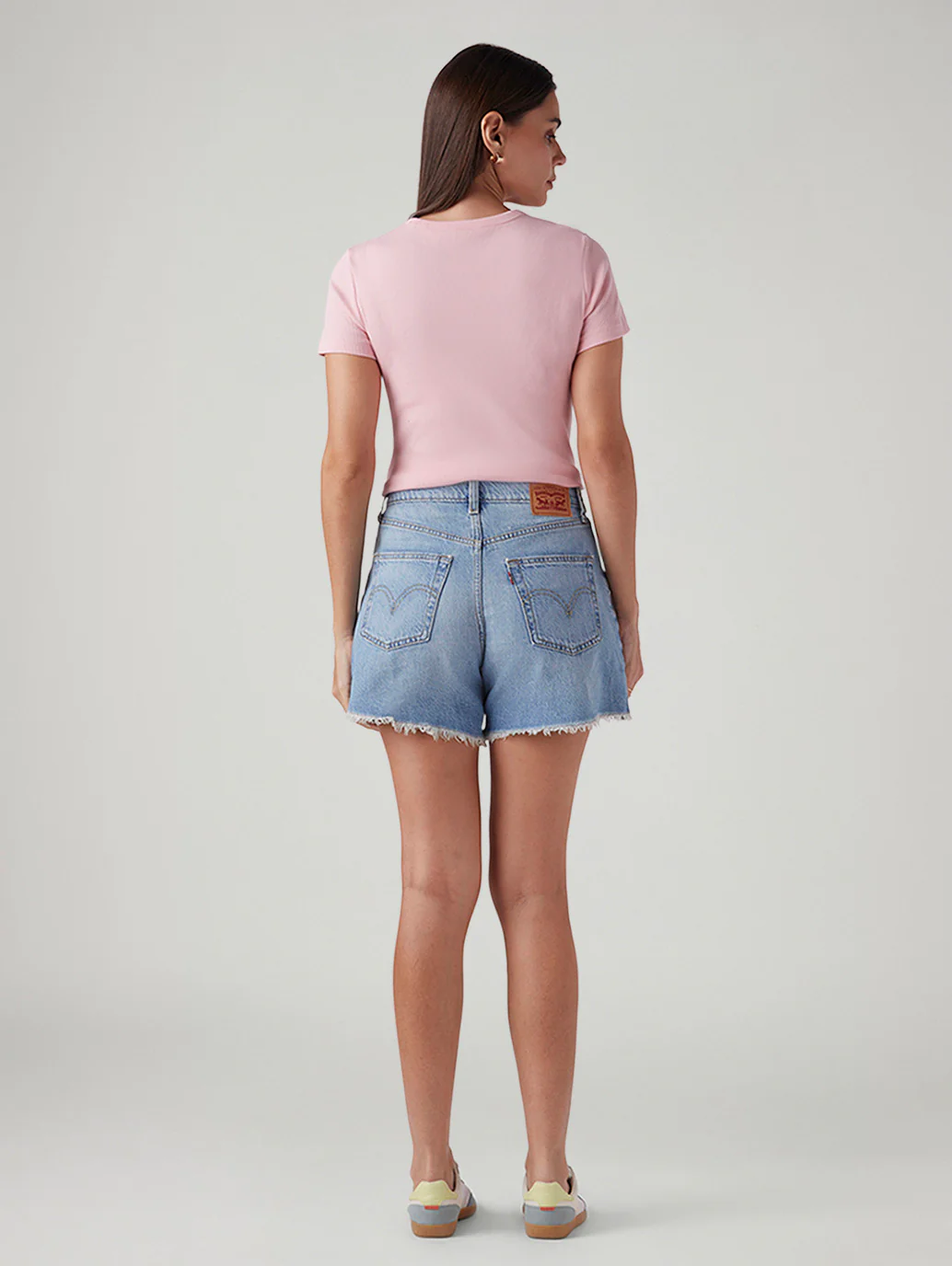 Women's Light Blue Ribcage Fit High Rise Shorts - Image 4