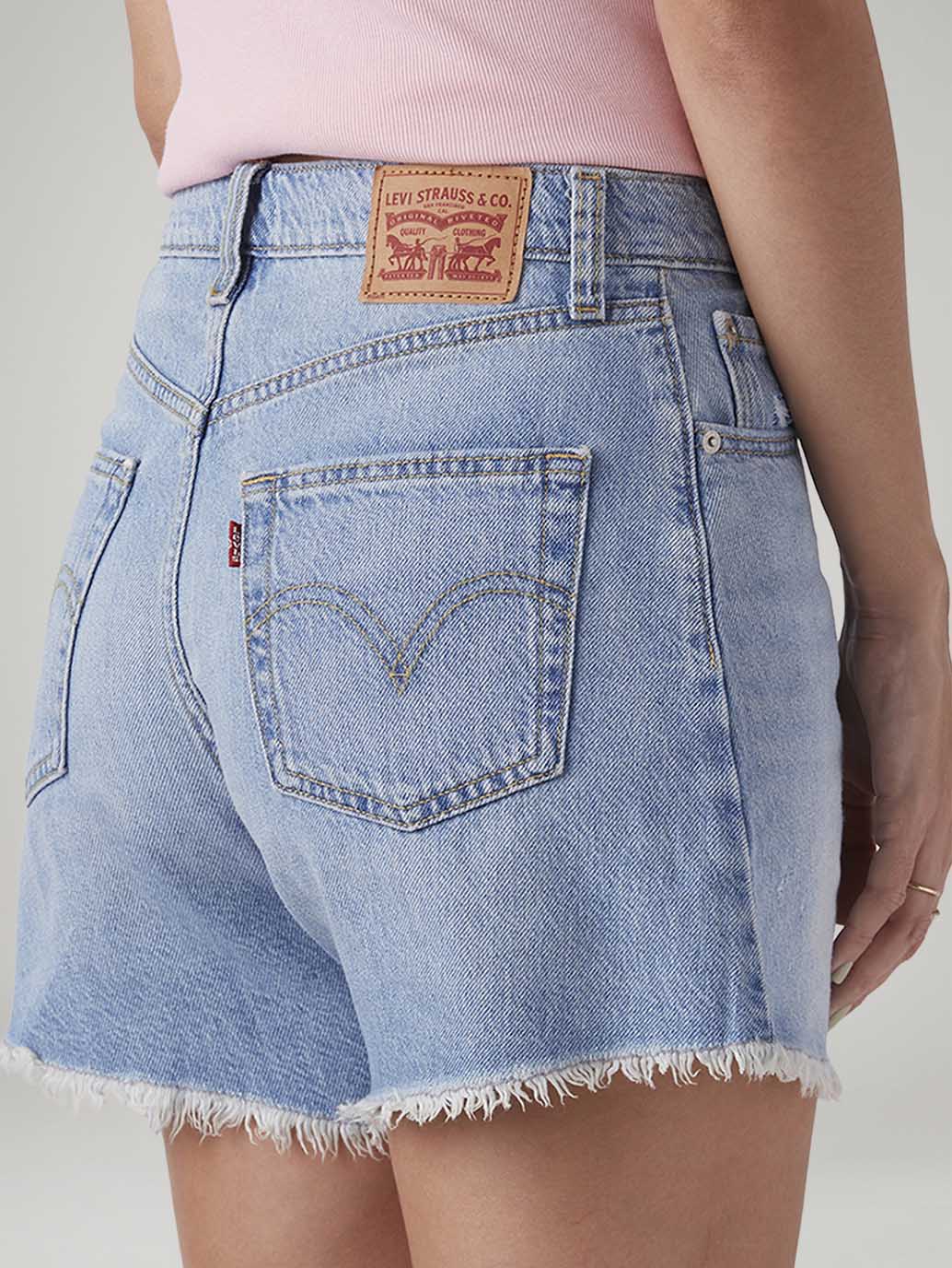 Women's Light Blue Ribcage Fit High Rise Shorts - Image 5