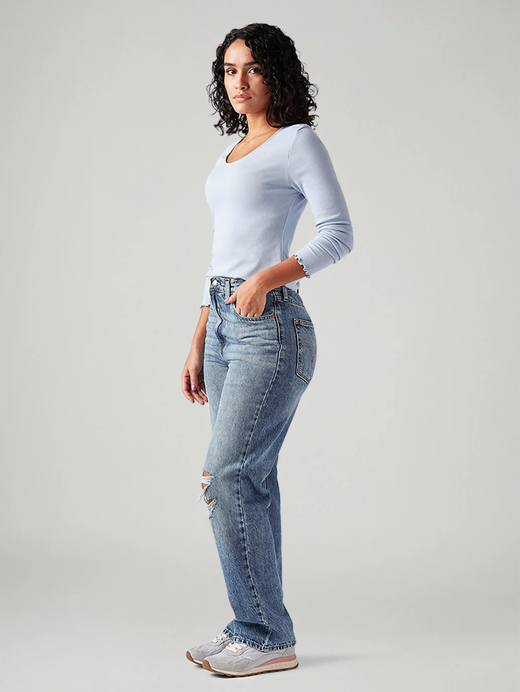 Women's Light Blue Ribcage Straight Fit High Rise Jeans - Image 6