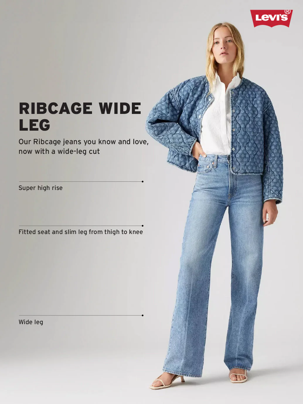 Women's Light Indigo Ribcage Wide Leg Fit High Rise Jeans - Image 4