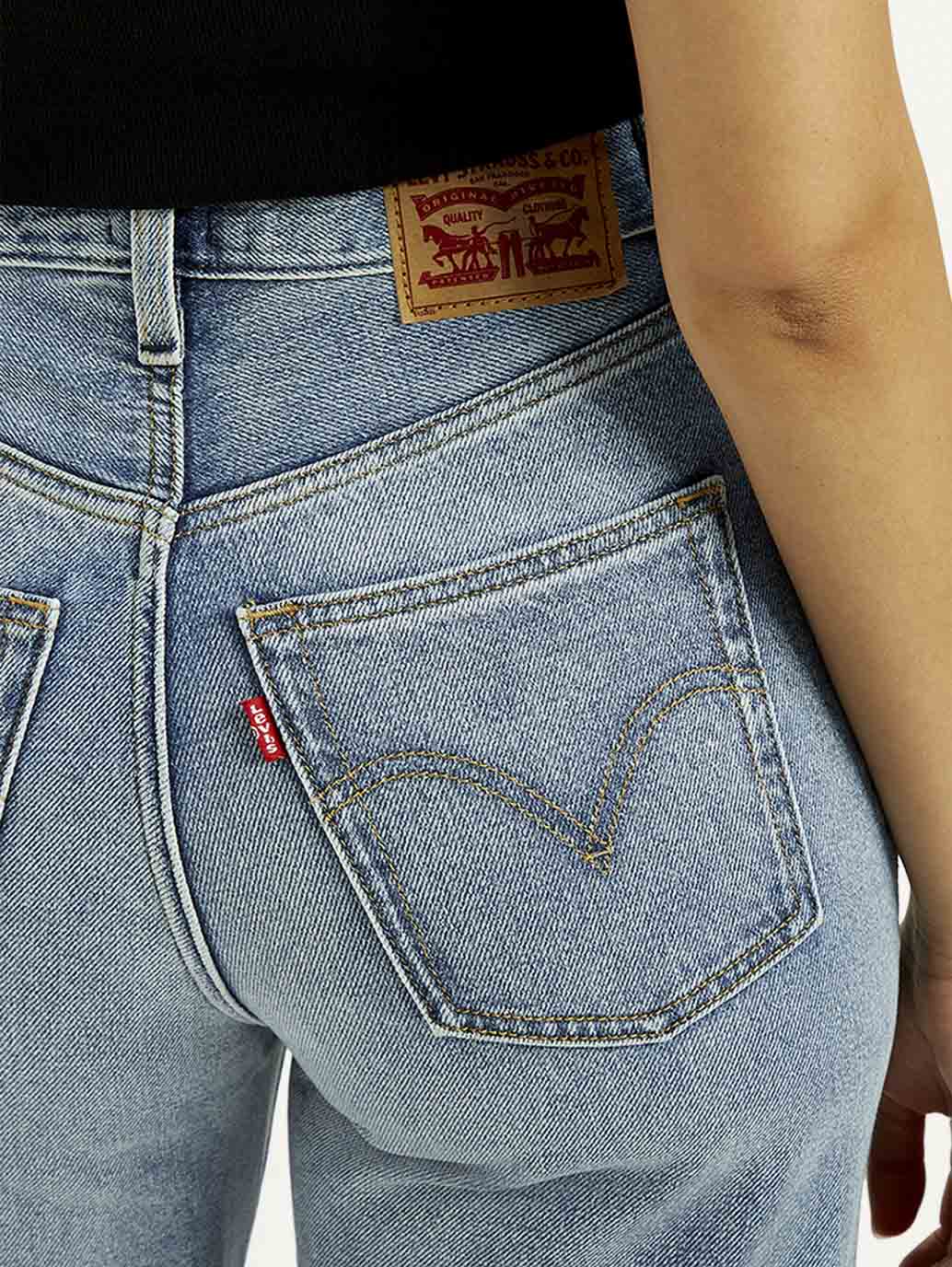 Women's Light Indigo Ribcage Wide Leg Fit High Rise Jeans - Image 6