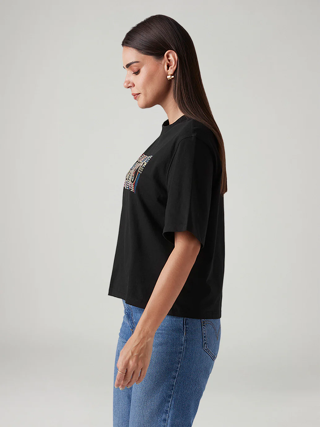 Women's Logo Printed Relaxed Fit Embroidery T-Shirt - Image 5