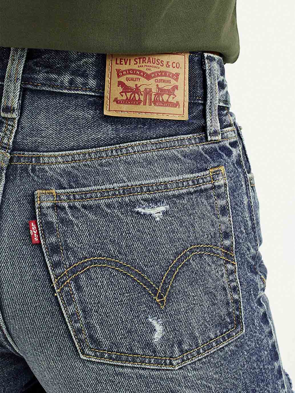 Women's Mid Indigo Wedgie Fit Mid Rise Shorts - Image 5