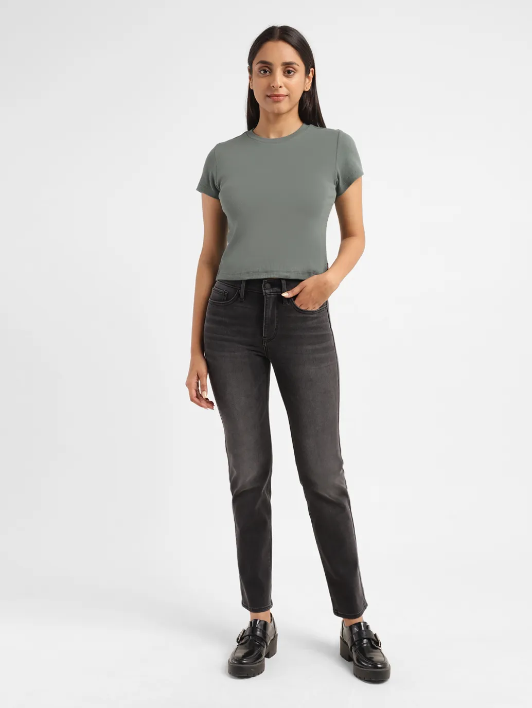 Women's 312 Grey Straight Fit Mid Rise Jeans