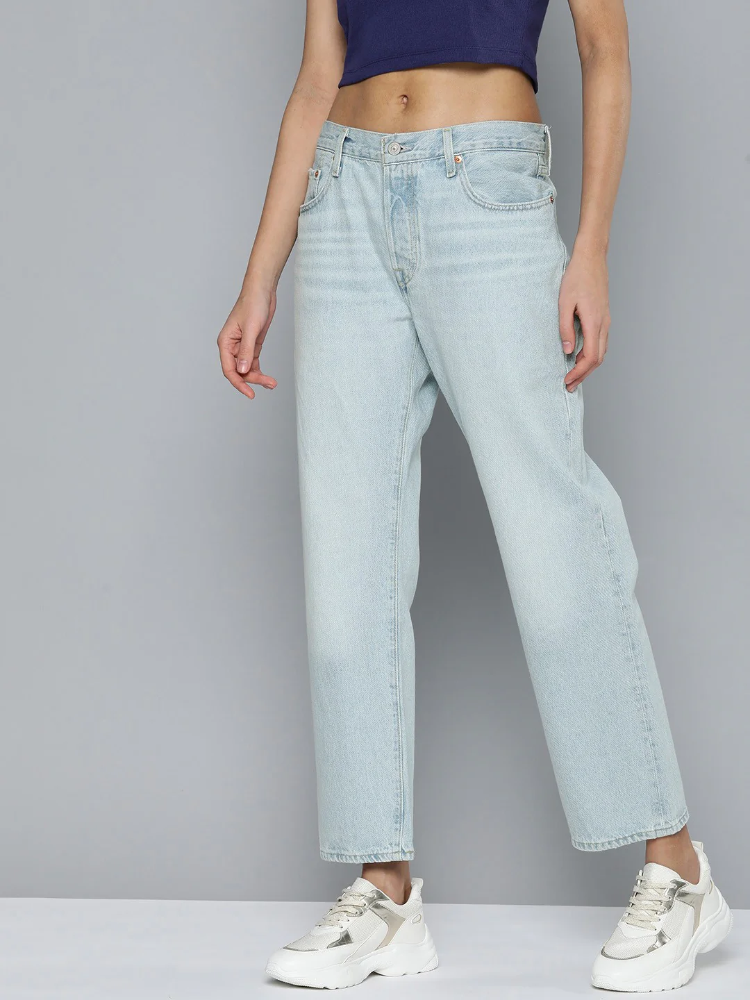 Women's 501'90 Blue Straight Fit Mid Rise Jeans - Image 5