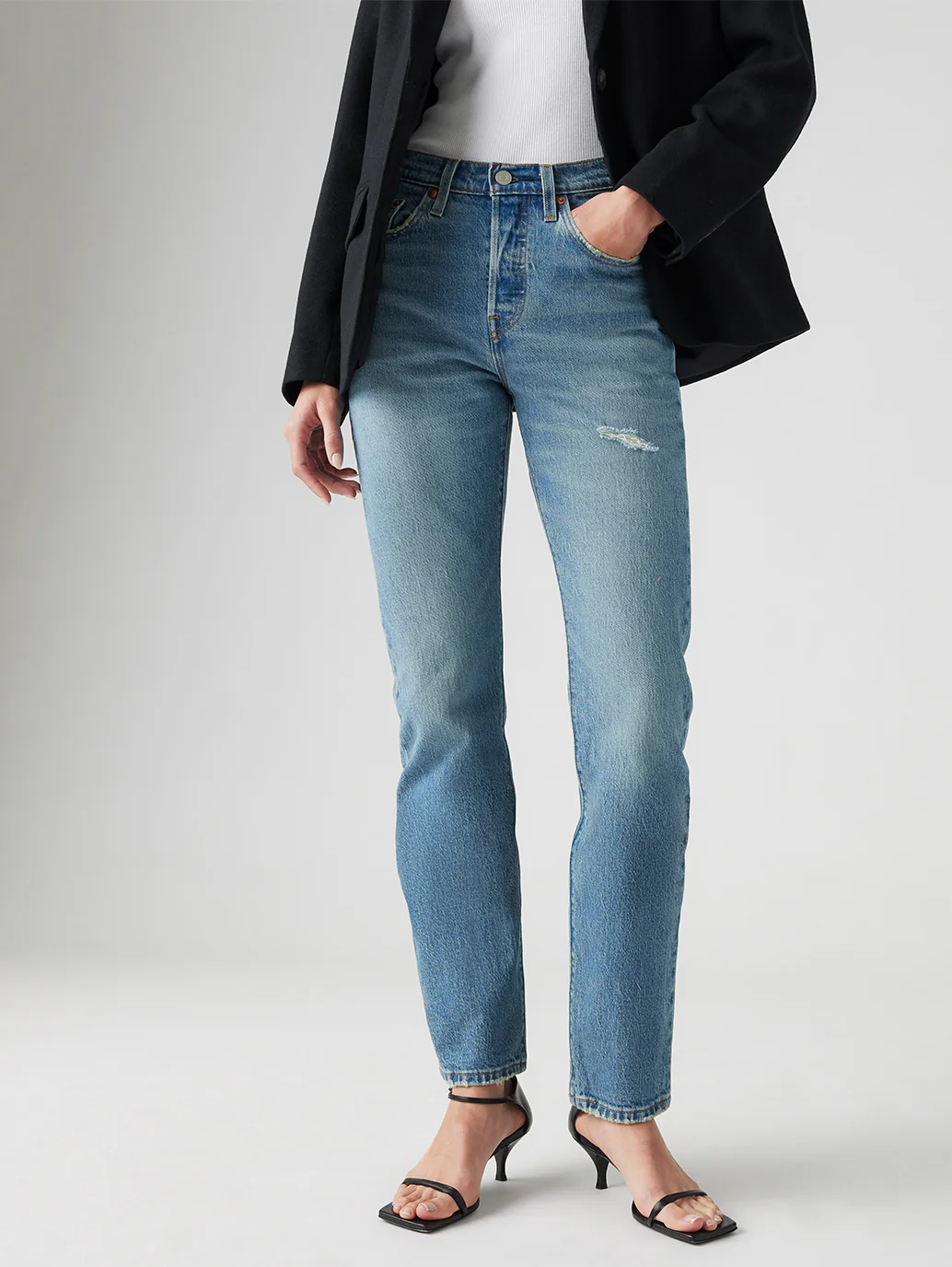 Women's 501 Blue Straight Fit Mid Rise Jeans - Image 3