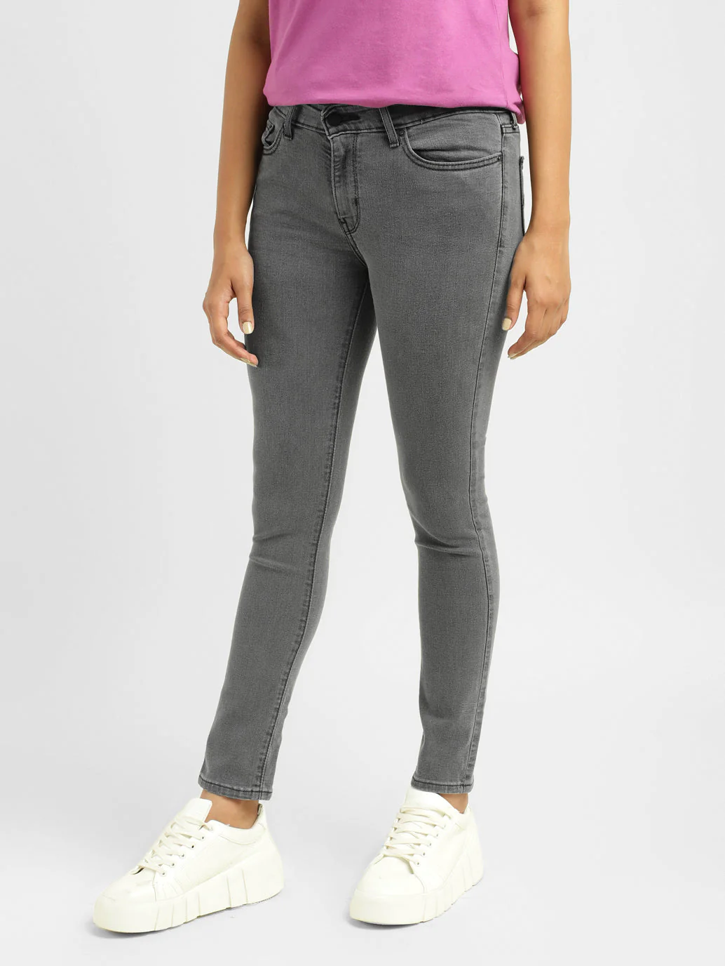 Women's 711 Grey Skinny Fit Mid Rise Jeans - Image 4